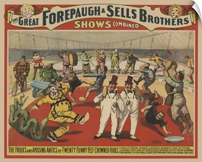 Vintage Circus Poster Of Clowns For Adam Forepaugh & Sells Brothers