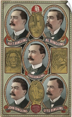 Vintage Circus Poster Of Five Ringling Brother's Bust Portraits, 1903