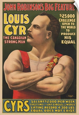 Vintage Circus Poster Of Louis Cyr With Arms Crossed, 1898