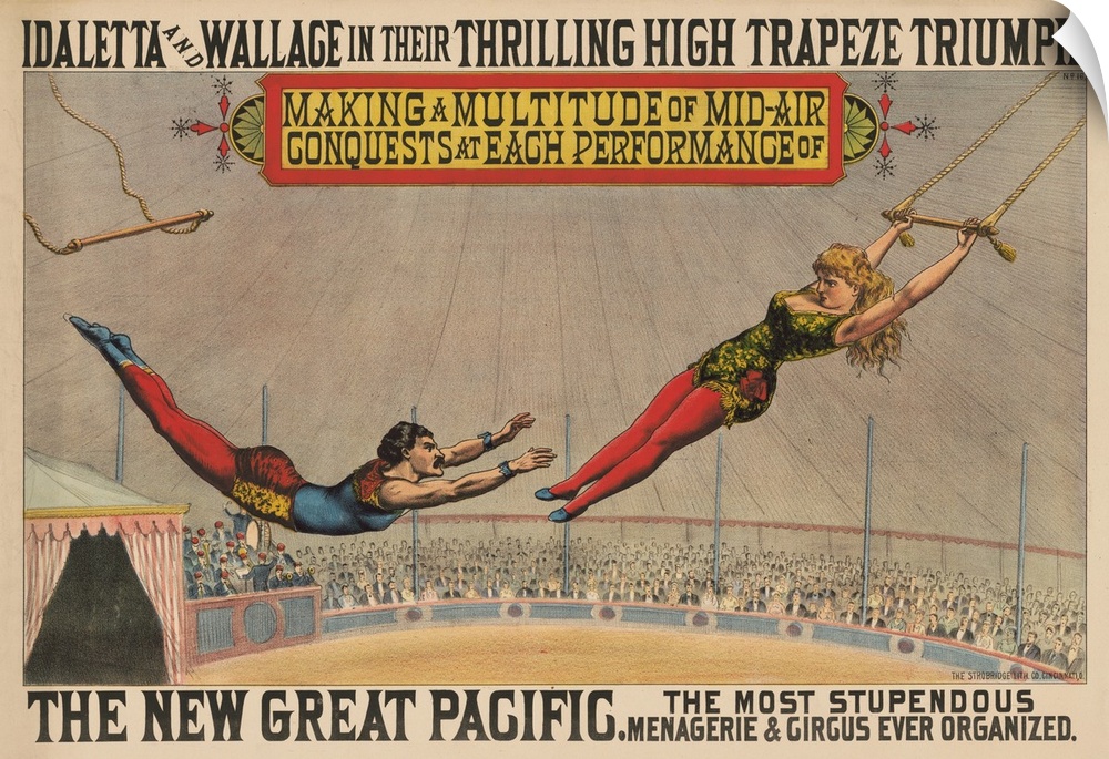 Vintage Circus Poster Of Trapeze Performers Idaletta & Wallace On The High Trapeze