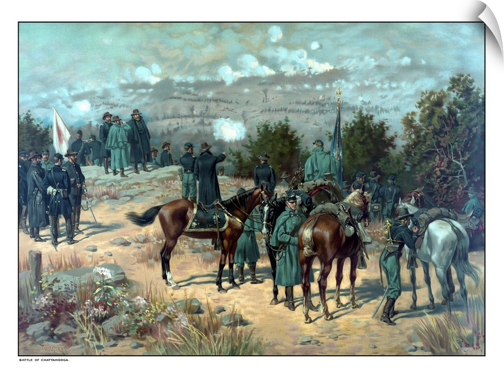 Vintage Civil War poster of the Battle of Missionary Ridge which took place during the Chattanooga Campaign. The print sho...