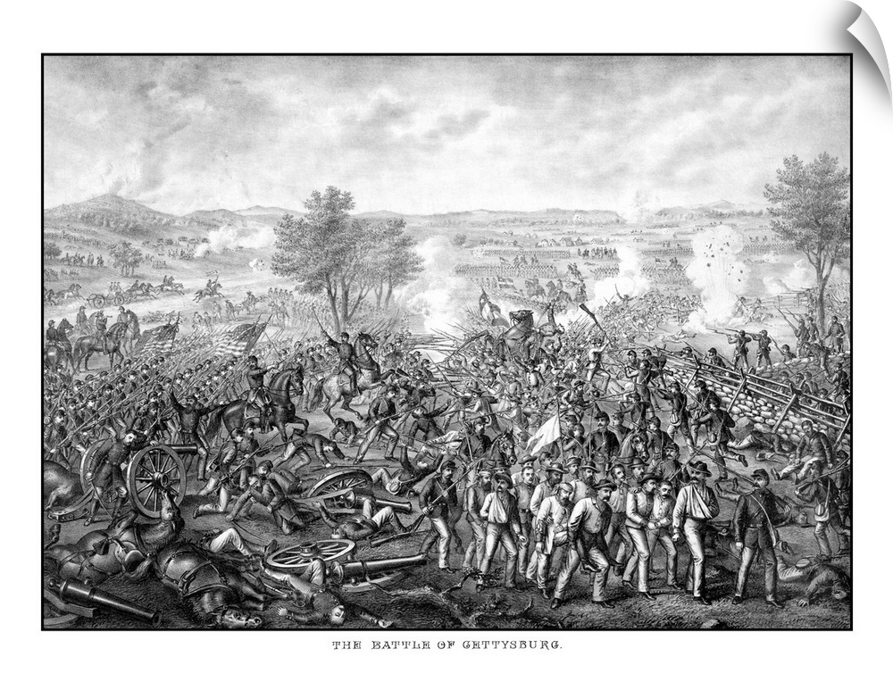 Vintage Civil War print featuring the Battle of Gettysburg. The famous battle took place in early July 1863 and resulted i...