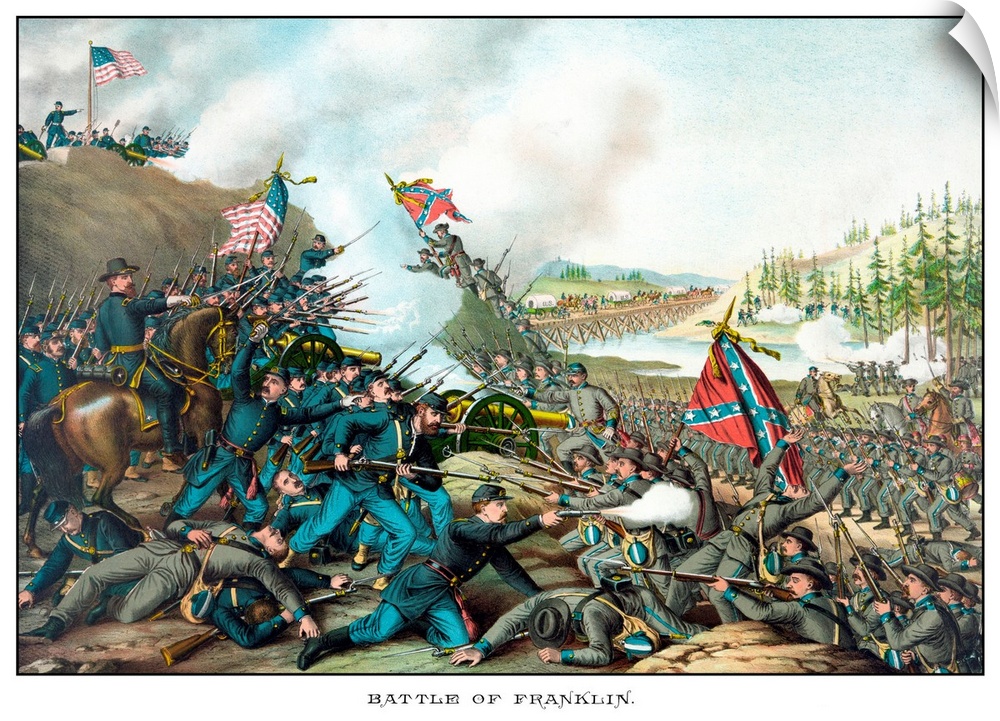 Vintage Civil War print of the Battle of Franklin. The battle was fought on November 30, 1864, at Franklin, Tennessee, as ...
