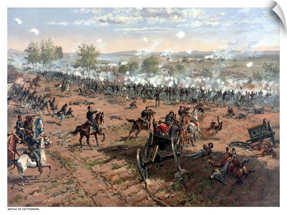 Vintage Civil War print of the Battle of Gettysburg. The famous battle took place in early July 1863 and resulted in the l...