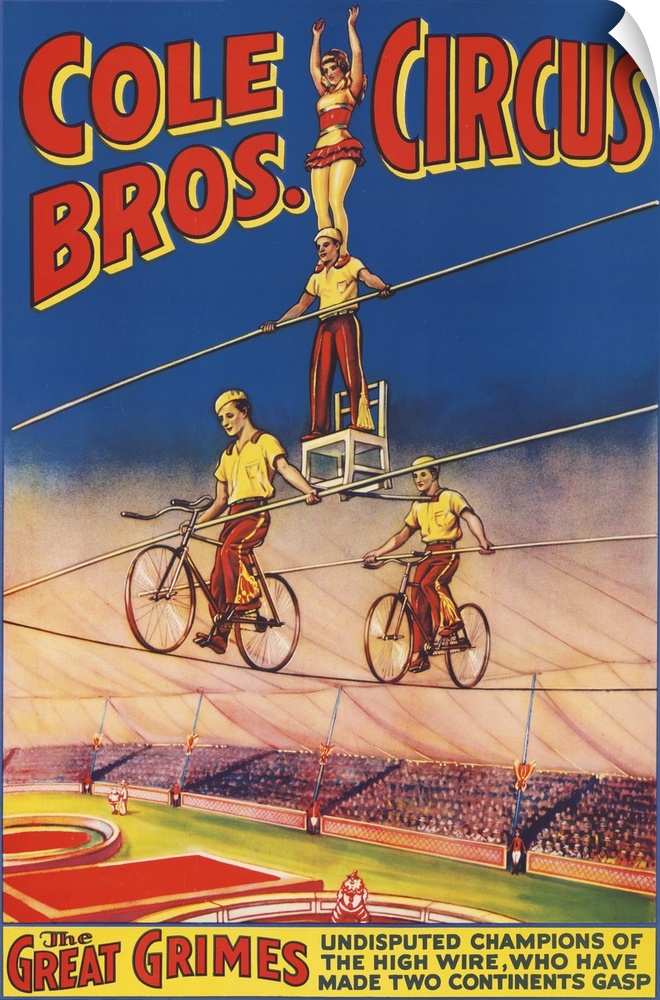 Vintage Cole Brothers Circus Poster Of High Wire Acrobats, 1890