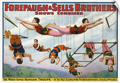 Vintage Forepaugh & Sells Brothers Circus Poster Of Hanlon Troupe, 1899