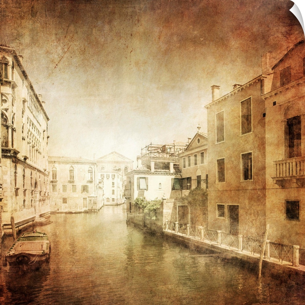 Vintage photo of Venetian canal, Venice, Italy.