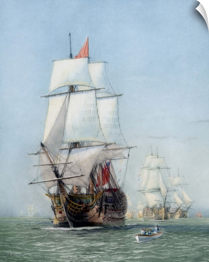 Vintage print of HMS Victory of the Royal Navy.