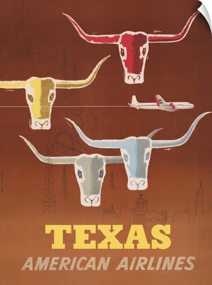 Vintage Travel Poster For American Airlines To Texas, 1953