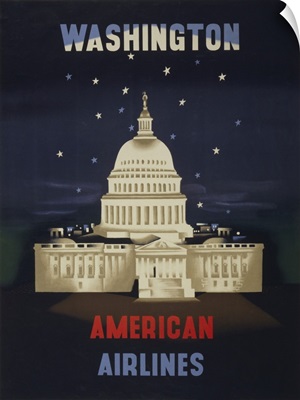 Vintage Travel Poster For American Airlines To Washington DC, 1950