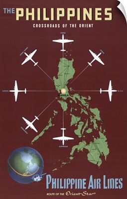 Vintage Travel Poster For Philippine Air Lines, Of Airplanes Departing From Manila, 1930