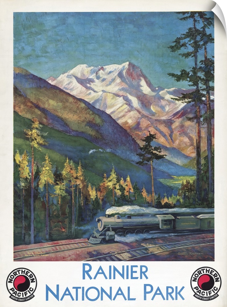 Vintage travel poster for Rainier National Park, Northern Pacific North Coast Limited, 1920