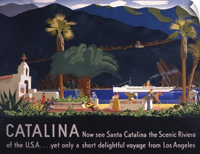 Vintage Travel Poster For Tourism To Santa Catalina Island, California, 1935