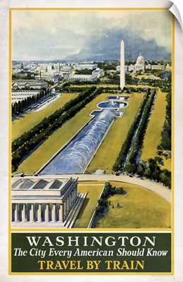 Vintage Travel Poster For Washington DC, Travel By Train, 1930