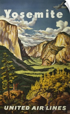 Vintage Travel Poster Overlooking Yosemite Falls And Yosemite National Park, 1945