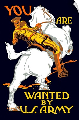 Vintage World War I poster of a U.S. Army officer on horseback