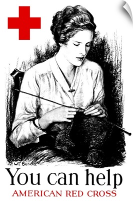 Vintage World War I poster of a young woman knitting