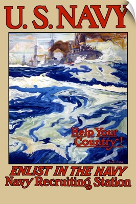 Vintage World War I poster of battleships at sea