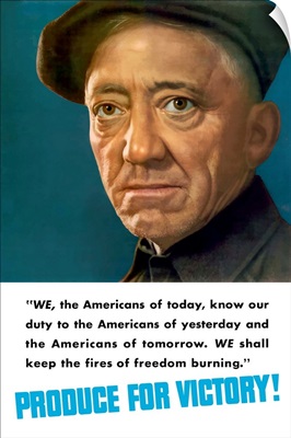 Vintage World War II poster featuring the face of an American worker