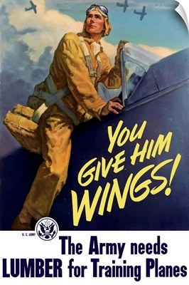 Vintage World War II poster of a pilot getting into his plane