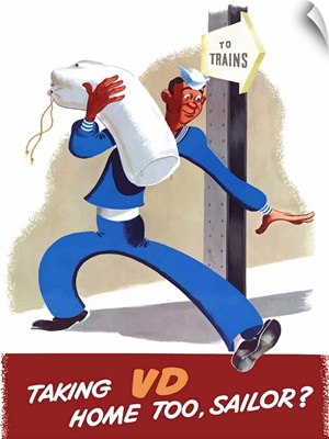 Vintage World War II poster of a sailor heading home