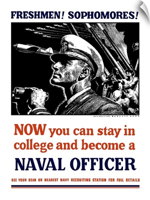 Vintage World War II poster of a U.S. Naval Officer holding binoculars