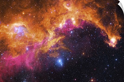 Visible light-infrared composite of IC 2177, the Seagull Nebula