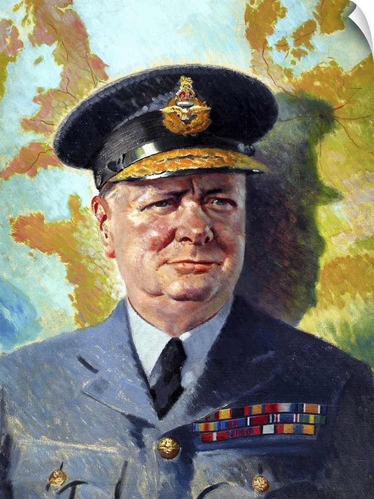 World War II painting of Winston Churchill wearing his RAF uniform.