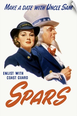 World War II poster of a female Coast Guard Cadet and Uncle Sam