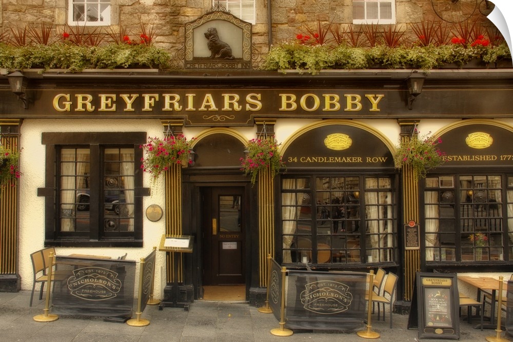 The front of a pub in Edinburgh, Scotland, on Candlemaker Row.