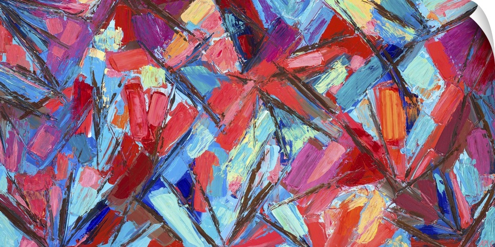 Vivid blue and red abstract artwork.