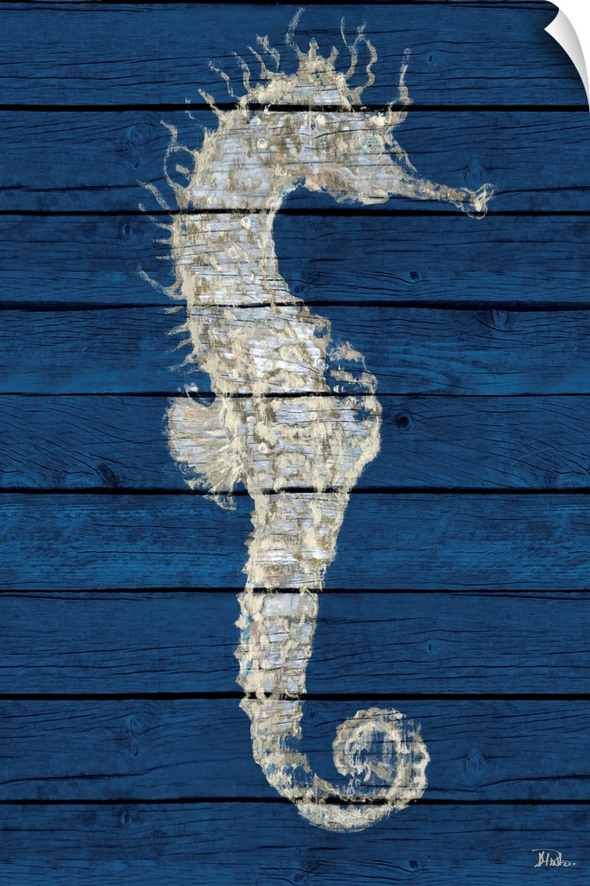 Antique Seahorse on Blue I