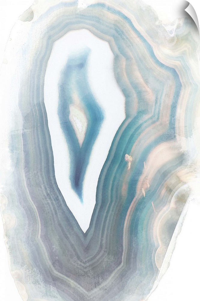 Watercolor painting of a blue polished agate stone.