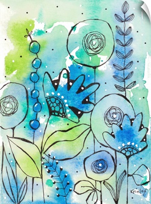 Blue Watercolor Wildflowers II