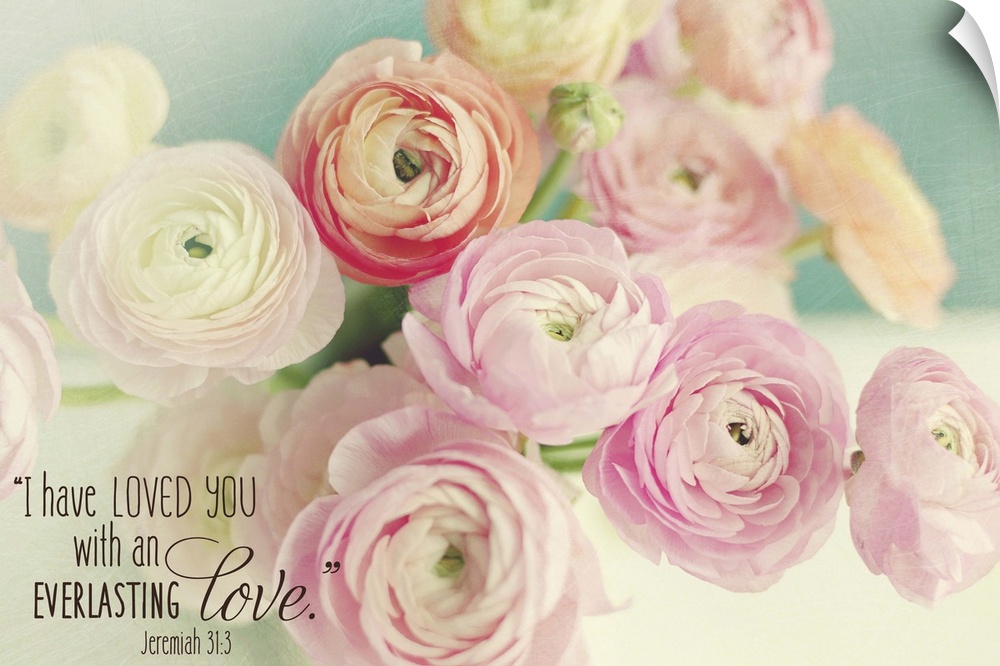 Pastel-toned image of pink flowers with a Bible verse.
