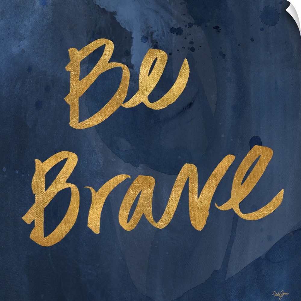 Golden handlettered text over a painted navy background.