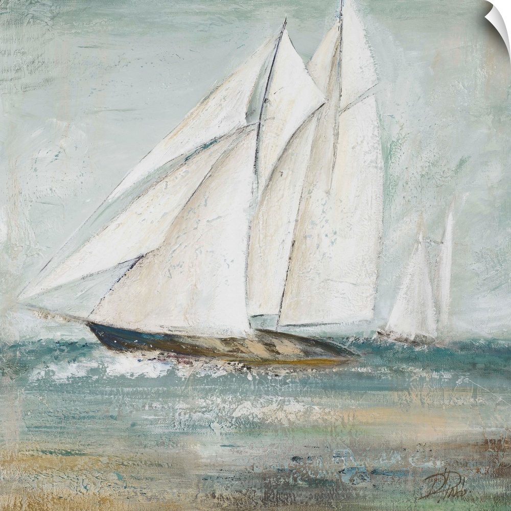 Painting of a sailboat gracefully traversing the seas.