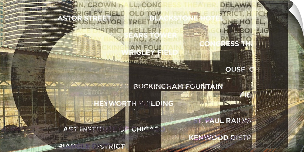 Image of the railway in Chicago with the names of the stations over the photograph.