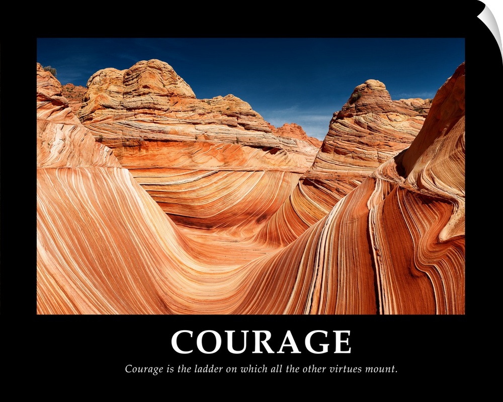 Motivational poster inspiring courage with an image of Coyote Buttes in the Vermilion Cliffs.
