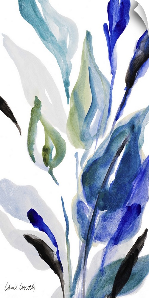Watercolor painting of vibrant blue flowers against a white background.