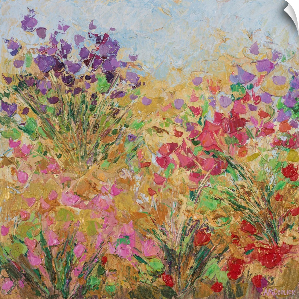 Colorful contemporary artwork of a flower garden.