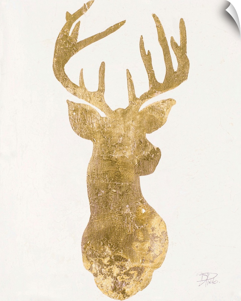Silhouette of a deer in metallic gold on a white background.