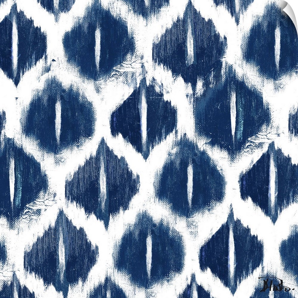 Contemporary blue Ikat pattern with a weathered and rustic look to it.