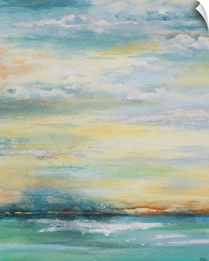 Contemporary abstract colorfield painting resembling an oceanscape.