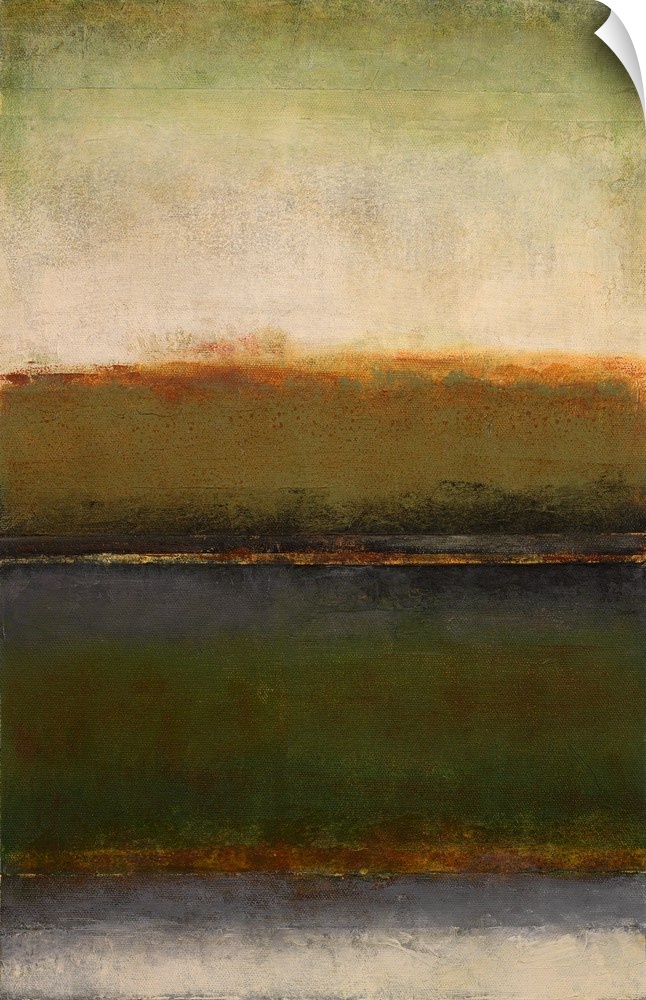 Contemporary abstract painting in dark brown tones resembling a field at dusk.