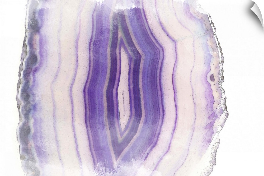 Watercolor painting of a purple polished agate stone.