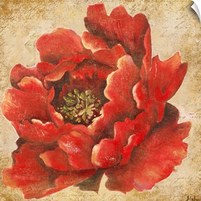 Red Peony on Gold