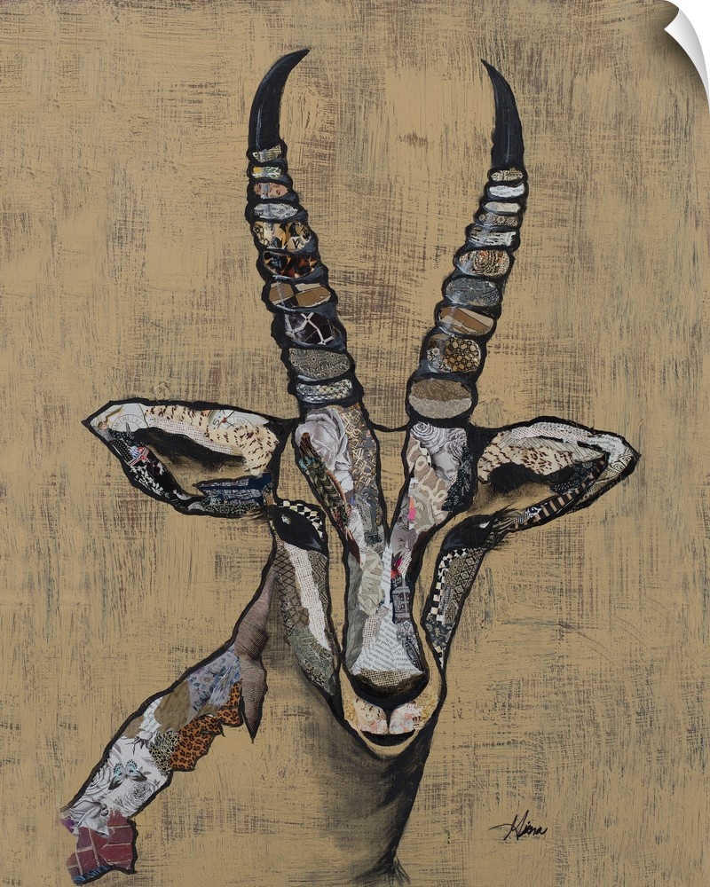 Portrait of a Thompson's Gazelle with patterned collage elements.