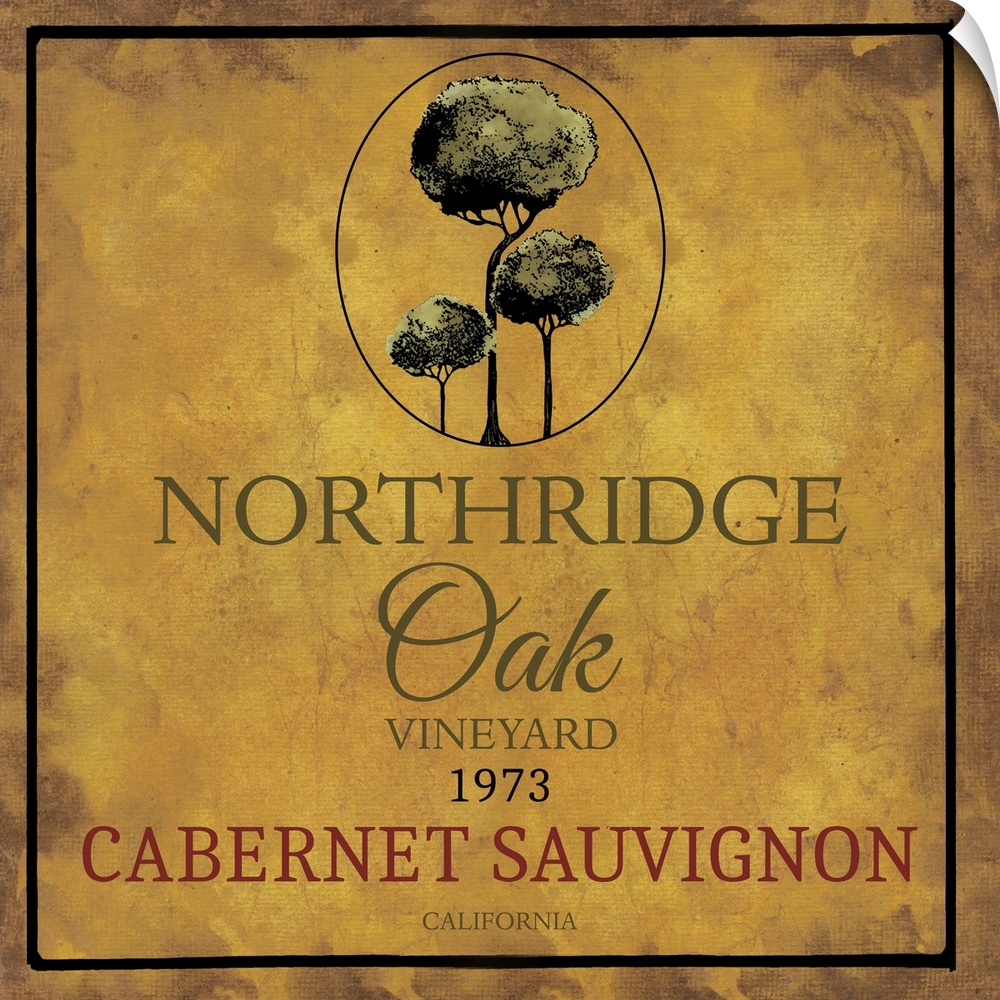 Contemporary artwork of a vintage stylized California Cabernet Sauvignon wine bottle label.