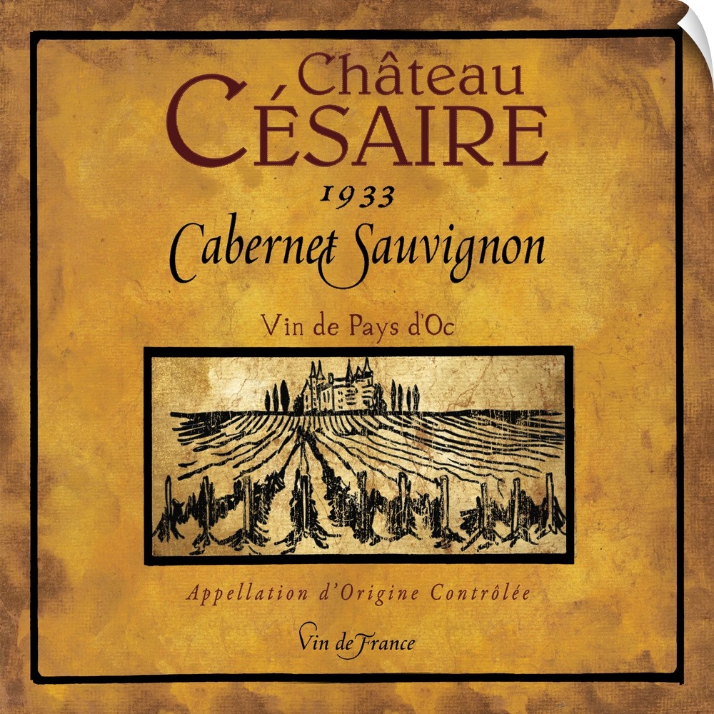 Contemporary artwork of a vintage stylized French Cabernet Sauvignon wine bottle label.